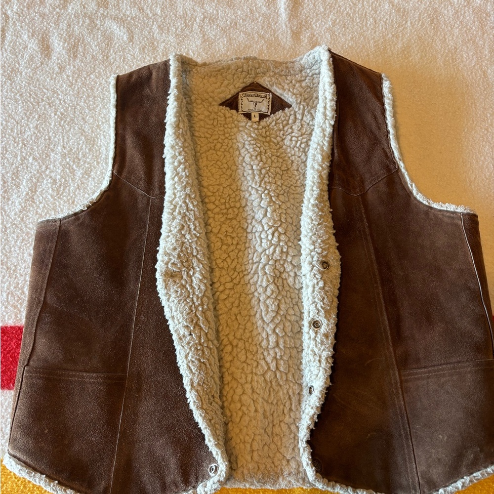 Vintage Sherpa-Lined Brown Suede Vest